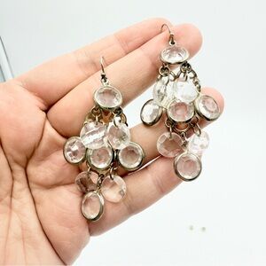 Vintage Silver Tone Clear Crystal Chandelier Drop Earrings